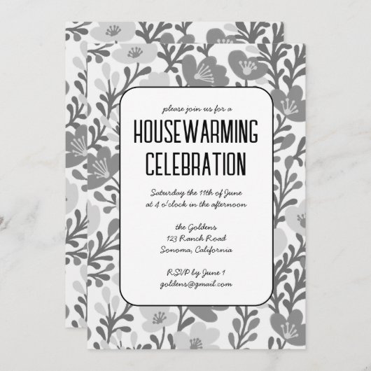 Elegant Bloemen Patroon Custom HOUSEWARMING PARTY Kaart (Voorkant / Achterkant)