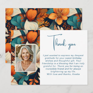 Elegant Bloemen Patroon Foto Verjaardag Bedankkaart