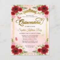 Elegant Bloemen Rood Roze Goud Tiara Quinceañera