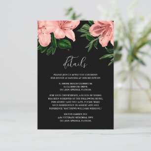 Elegant  Bloemen Roze en Zwart Bruiloft Informatiekaartje