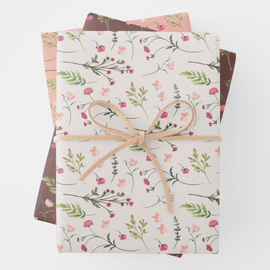 Elegant Bloemen Roze Groen Botanisch Vrijgezellenf Inpakpapier Vel (In situ)