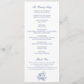 Elegant Bloemen Rozen Crest Monogram Blauw Bruilof Programma (Achterkant)