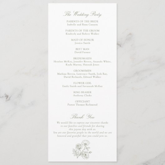 Elegant Bloemen Rozen Crest Monogram Sage Bruiloft Programma (Achterkant)