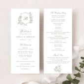 Elegant Bloemen Rozen Crest Monogram Sage Bruiloft Programma