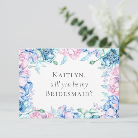 Elegant Bloemen Rustiek Hout Bruids Feestvoorstel Kaart (Staand voorkant)