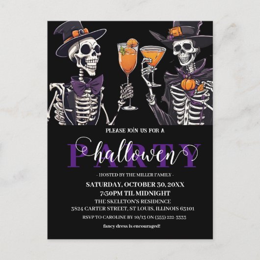 Elegant Bloemen Schedel Volwassen Halloween Party Briefkaart (Voorkant)