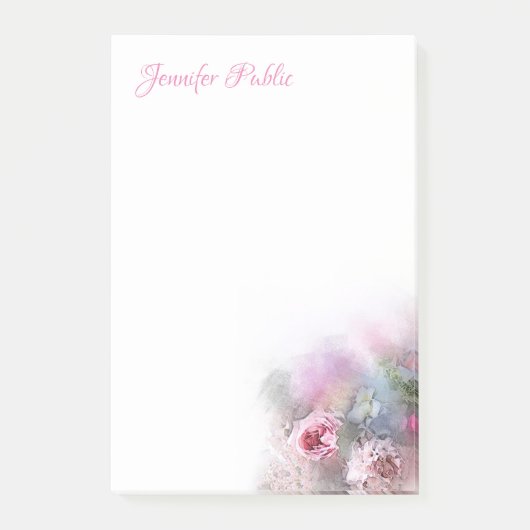 Elegant Bloemen Sjabloon Waterverf Rozen Script Post-it® Notes (Voorkant)