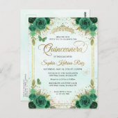 Elegant Bloemen Smaragd Groen Glam Goud Quinceañer Briefkaart (Voorkant / Achterkant)