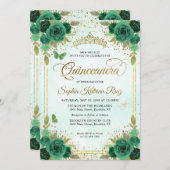 Elegant Bloemen Smaragd Groen Glam Goud Quinceañer Kaart (Voorkant / Achterkant)