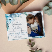 Elegant Bloemen Stoffig Blauw Blauwgroen Waterverf Save The Date