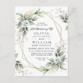 Elegant Bloemen Stoffig Blauw Bruiloft Uitnodiging (Voorkant)