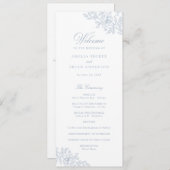 Elegant Bloemen  Stoffig Blauw Trouwprogramma Programma (Voorkant / Achterkant)