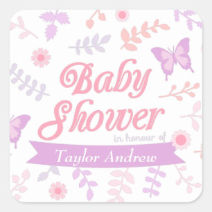 Elegant Bloemen Vlinder Baby shower Party Vierkante Sticker