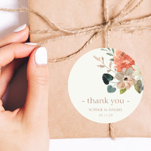 Elegant Bloemen Waterverf Paar Bruiloft Dank u Ronde Sticker
