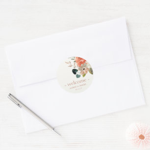 Elegant Bloemen Waterverf Paar Bruiloft Welkom Ronde Sticker