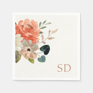 Elegant Bloemen Waterverf Paar Initialen Bruiloft Servet