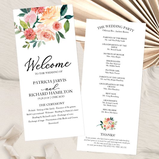 Elegant Bloemen Waterverf Trouwprogramma 4x9 Programma