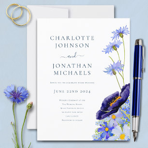 Elegant Bloemen Wildflower Blauw Uitnodiging Briefkaart