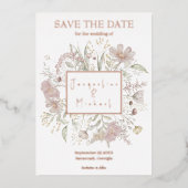Elegant Bloemen Wildflower Goud Roos Save the Date Folie Uitnodiging (Voorkant)
