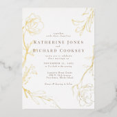 Elegant Bloemen Wit Bruiloft Goud Folie Uitnodiging (Voorkant)