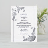 Elegant Bloemen Wit en Zilveren Goud Bruiloft Folie Uitnodiging (Staand Voorkant)