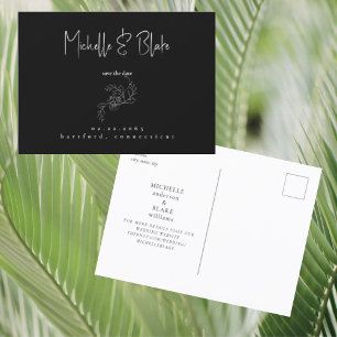 Elegant Bloemen Zwart Bruiloft Save the Date Briefkaart