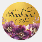 Elegant Bloemen Zwart Script Bedankt Gouden Sticke Ronde Sticker (Voorkant)
