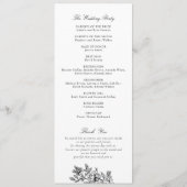 Elegant Bloemen  Zwart Wit Huwelijksprogramma Programma (Achterkant)