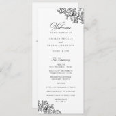 Elegant Bloemen  Zwart Wit Huwelijksprogramma Programma (Voorkant / Achterkant)