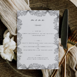 Elegant Bloemen Zwart & Wit Tafel Diner Menu