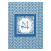 Elegant  bloemenaqua Blauw geel monogram Tafelkleed (Voorkant)