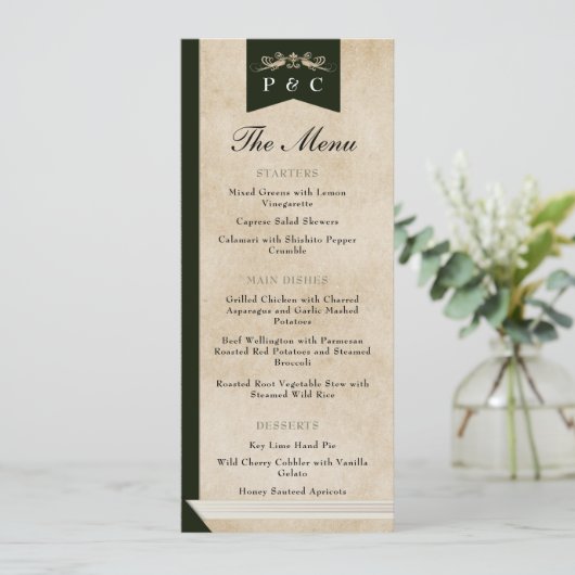 Elegant Bloemenbibliotheek Boek Hoesje Bruiloft Menu (Staand voorkant)