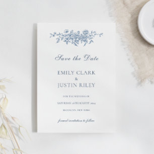 Elegant  Bloemenblauw Save the Date Bruiloft Kaart