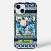Elegant bloemenblauw tegel chinoiserie monogram Case-Mate iPhone case (Achterkant)