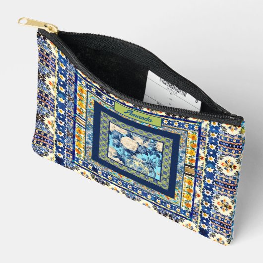 Elegant bloemenblauw tegel chinoiserie monogram etui (Open)