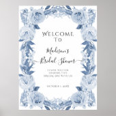 Elegant Bloemenblauw Wit Welkom Vrijgezellenfeest Poster (Voorkant)