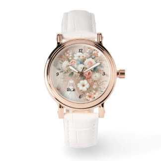 Elegant Bloemenbruidshorloge met Roos Gouden Accen Horloge