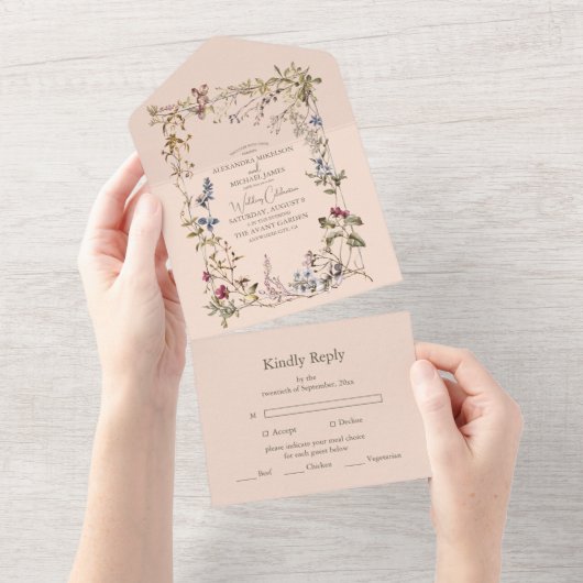 Elegant bloemenbruiloft all in one uitnodiging (Afscheurbaar)