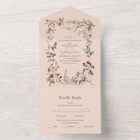 Elegant  bloemenbruiloft all in one uitnodiging (Binnen)