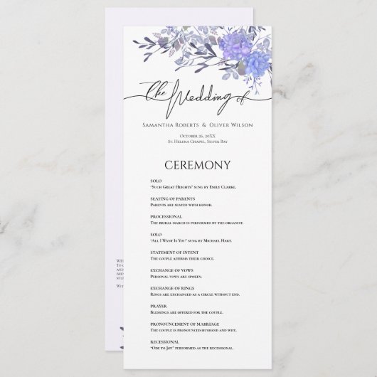 Elegant  bloemenbruiloft programma (Voorkant / Achterkant)