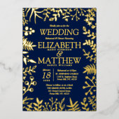 Elegant Bloemenbruiloft repetitie Diner Echt Folie Uitnodiging (Voorkant)