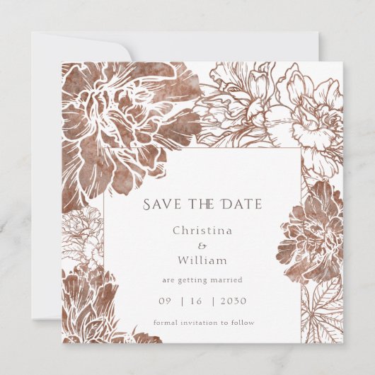 Elegant  bloemenbruiloft save the date (Voorkant)