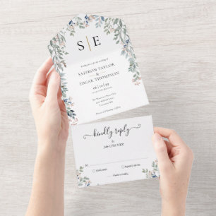 Elegant Bloemend Mozaïek Bruiloft All In One Uitnodiging