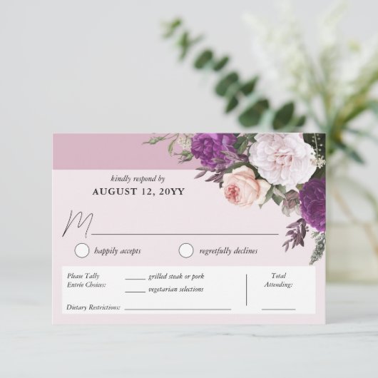 Elegant Bloemendiner Keuze Bruiloft RSVP Kaartje (Staand voorkant)