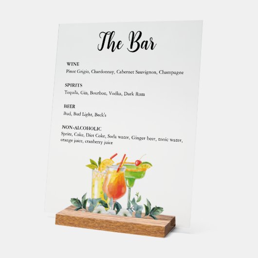 Elegant Bloemendranken Bar Menu Acryl Bord (Hoek)