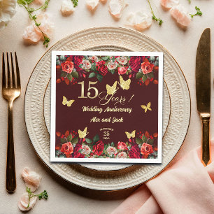 Elegant Bloemengoud 15e Huwelijksverjaardag Servet