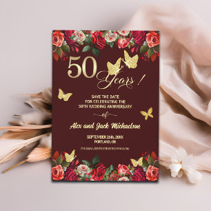 Elegant Bloemengoud 50ste Huwelijksjubileum  Save The Date