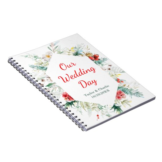 Elegant Bloemengroen Winter Bruiloft Planner Notitieboek (Rechterzijde)