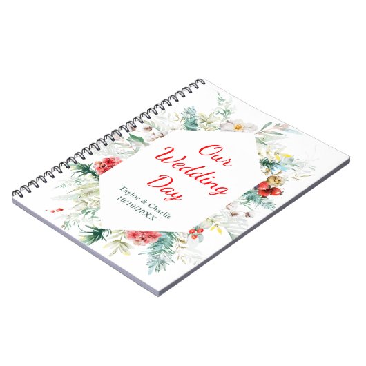 Elegant Bloemengroen Winter Bruiloft Planner Notitieboek (Linkerzijde)