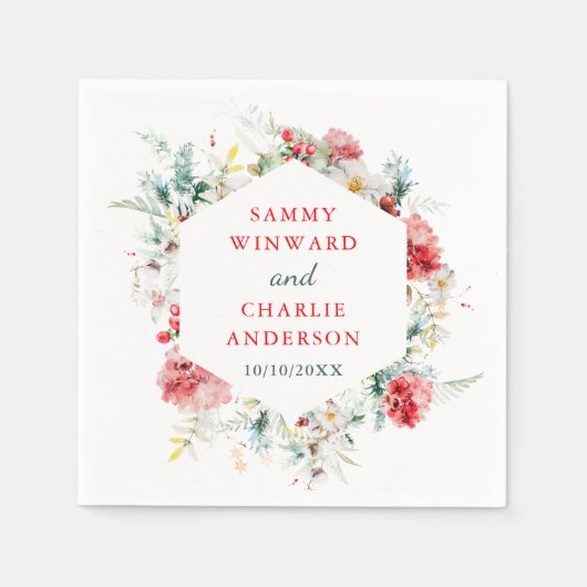 Elegant bloemengroen Winter bruiloft Servet (Voorkant)